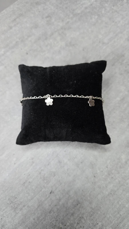 bracelet ou bracelet de cheville - chaine maille serpent argenté - breloque charms pendentif fleurs - élégant chic brillant