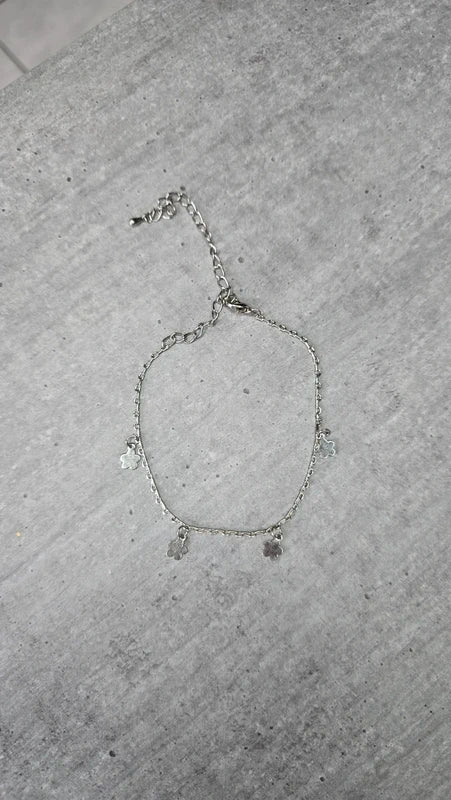 bracelet ou bracelet de cheville - chaine maille serpent argenté - breloque charms pendentif fleurs - élégant chic brillant