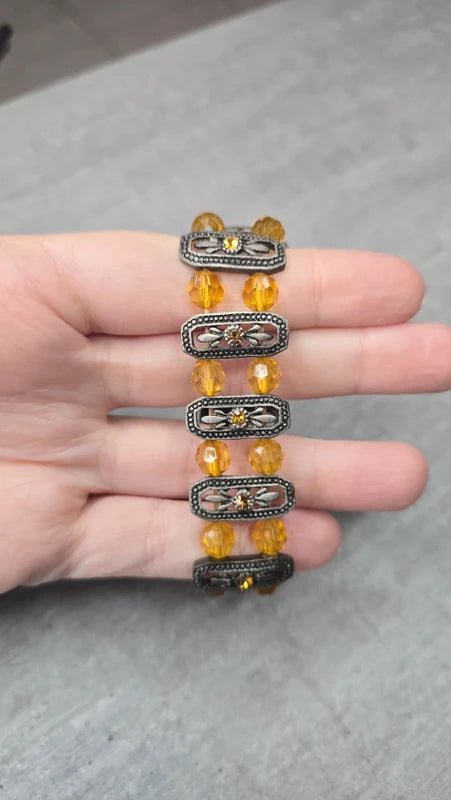 montre vintage - neuf - perles strass ambre orange - bracelet bijou travaillé effet bronze
