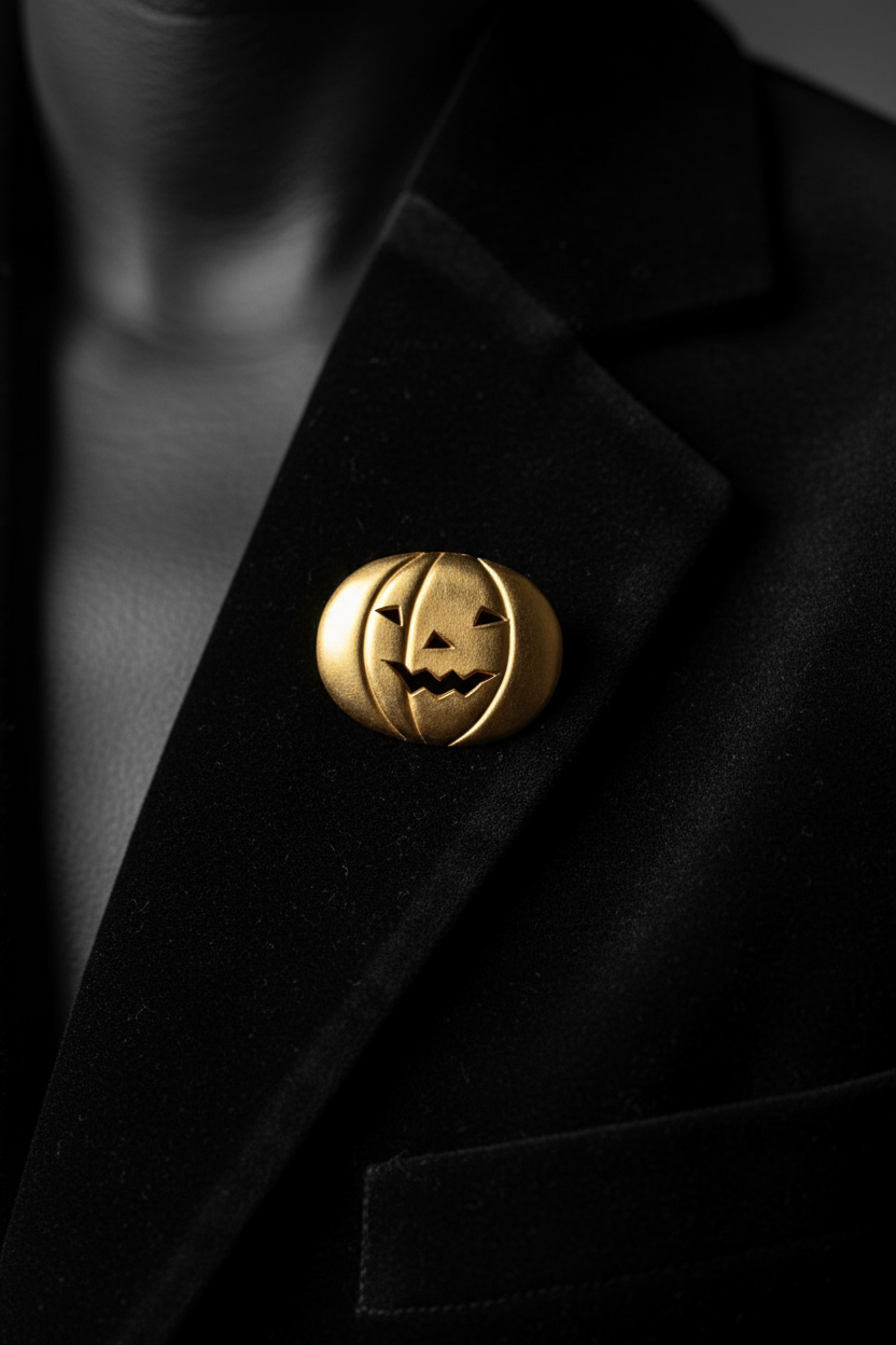 Broche pin's vintage - neuf - citrouille doré halloween rare - rétro - mixte homme femme collection