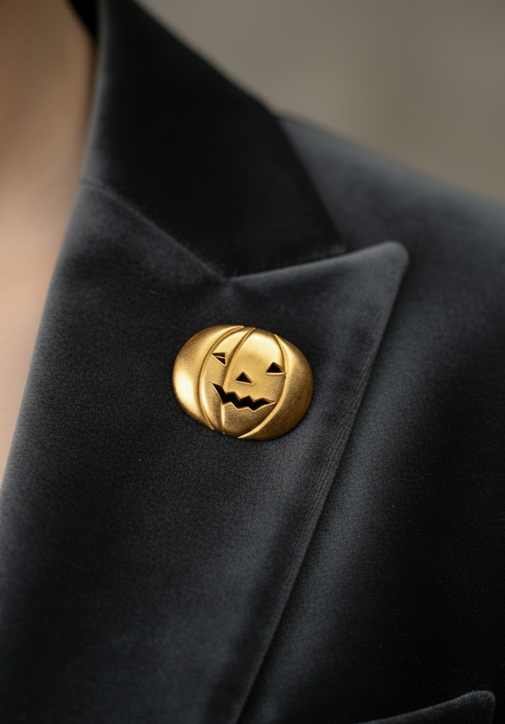 Broche pin's vintage - neuf - citrouille doré halloween rare - rétro - mixte homme femme collection