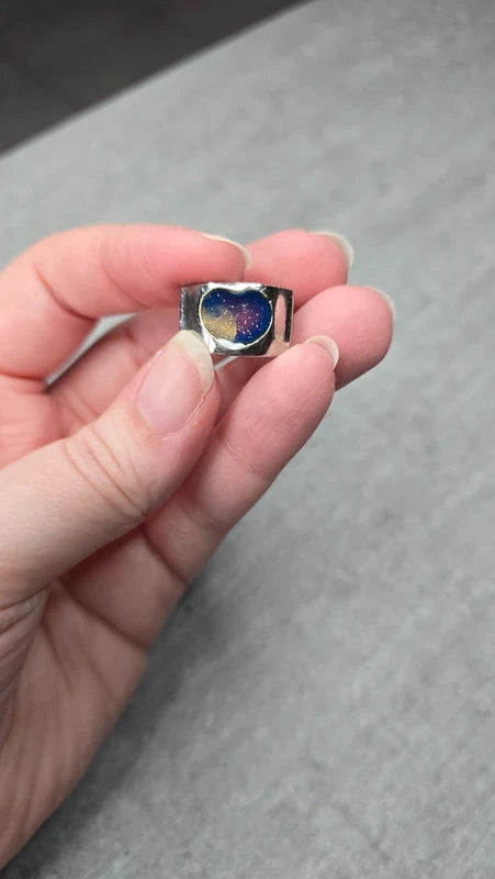 bague vintage mood ring - change de couleur en fonction de l'humeur - forme coeur - ajustable