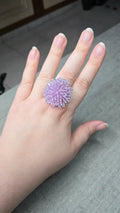 bague vintage - neuf - perles violette parme lila ou marron - volume relief - ajustable - originale - effet fleurs pompon