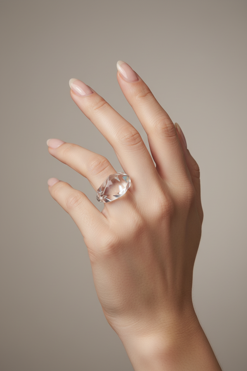 bague vintage - transparente bombé - effet verre - design facette - taille 17 mm 54