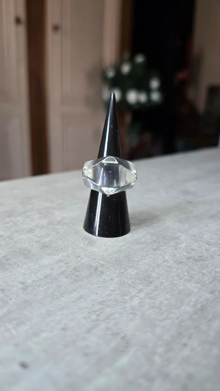 bague vintage - transparente bombé - effet verre - design facette - taille 17 mm 54