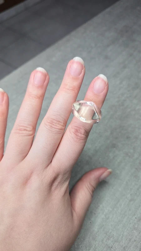 bague vintage - transparente bombé - effet verre - design facette - taille 17 mm 54