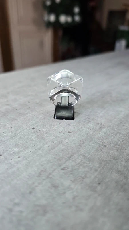 bague vintage - transparente bombé - effet verre - design facette - taille 17 mm 54