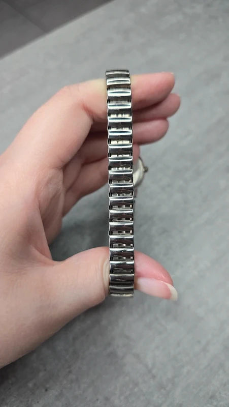 bracelet montre vintage maillon - neuf - argenté - strass bleu foncé marine acier inoxydable - élastique