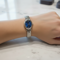 bracelet montre vintage maillon - neuf - argenté - strass bleu foncé marine acier inoxydable - élastique