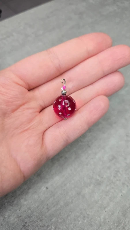 pendentif vintage - neuf - rond perle rose strass brillant - collier porte clé charms - Y2K original