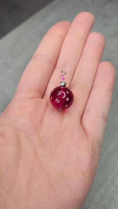 pendentif vintage - neuf - rond perle rose strass brillant - collier porte clé charms - Y2K original