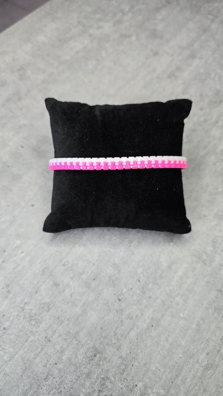 bracelet vintage - neuf - fermeture éclair véritable ouvrant - argenté gris clair ou blanc rose - original rare Y2K fun