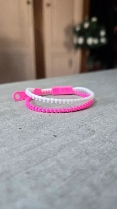 bracelet vintage - neuf - fermeture éclair véritable ouvrant - argenté gris clair ou blanc rose - original rare Y2K fun
