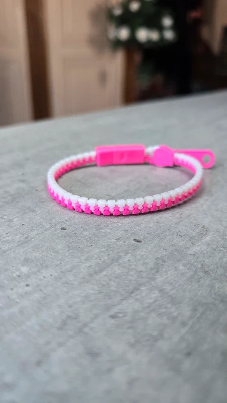 bracelet vintage - neuf - fermeture éclair véritable ouvrant - argenté gris clair ou blanc rose - original rare Y2K fun