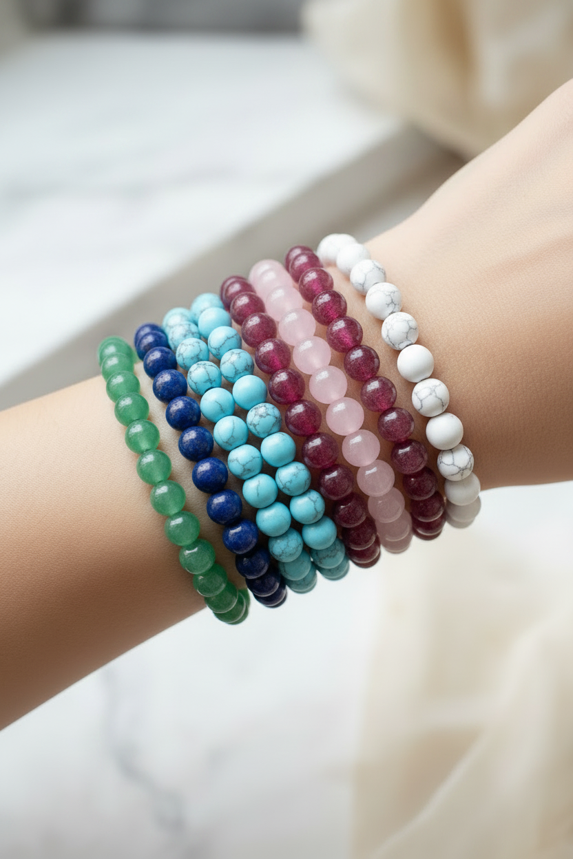 bracelet neuf sous blister - pierre naturelle howlite quartz rose framboise aventurine lapis lazuli lave turquoise