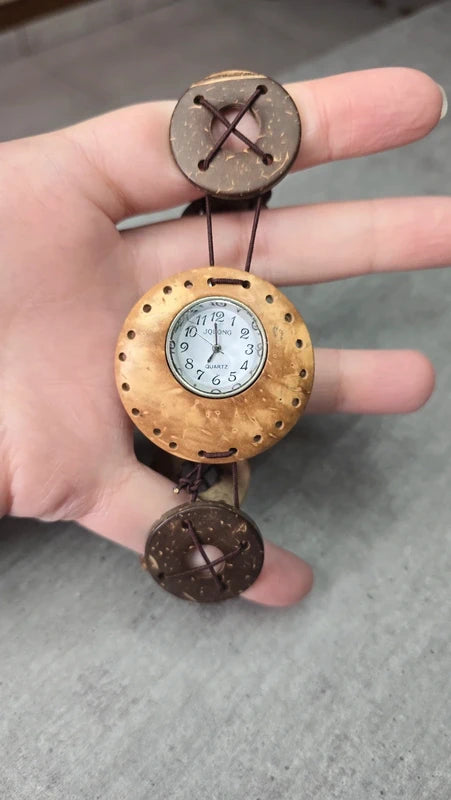 montre vintage - neuf - perles bois naturel bois de coco - style ethnique oriental - élastique