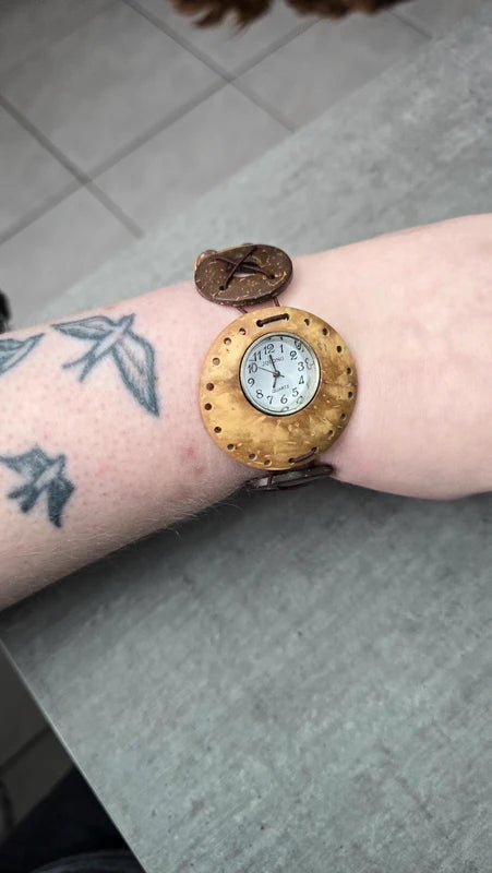 montre vintage - neuf - perles bois naturel bois de coco - style ethnique oriental - élastique