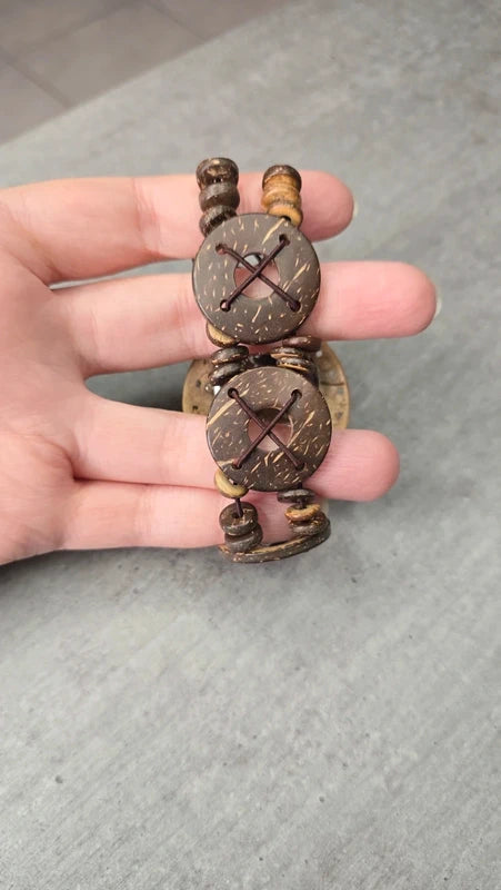 montre vintage - neuf - perles bois naturel bois de coco - style ethnique oriental - élastique