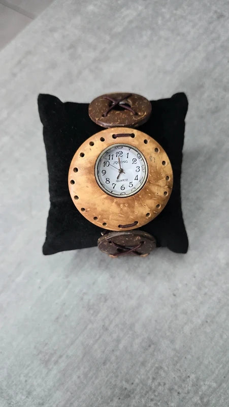montre vintage - neuf - perles bois naturel bois de coco - style ethnique oriental - élastique