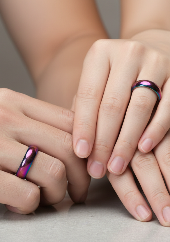 bague - neuf - acier inoxydable - irisé multicolore effet arc en ciel - mixte homme femme - taille 21 mm