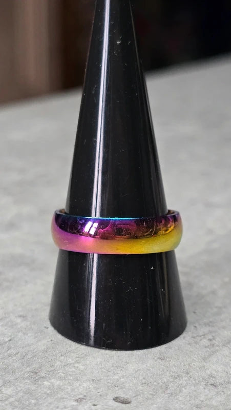 bague - neuf - acier inoxydable - irisé multicolore effet arc en ciel - mixte homme femme - taille 21 mm