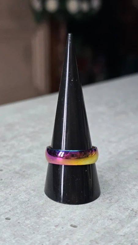 bague - neuf - acier inoxydable - irisé multicolore effet arc en ciel - mixte homme femme - taille 21 mm