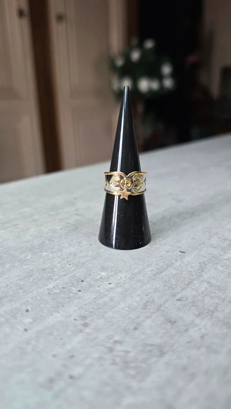 bague vintage - neuf - argent massif - poinçon dorure - charms étoile - ajustable - esprit oriental