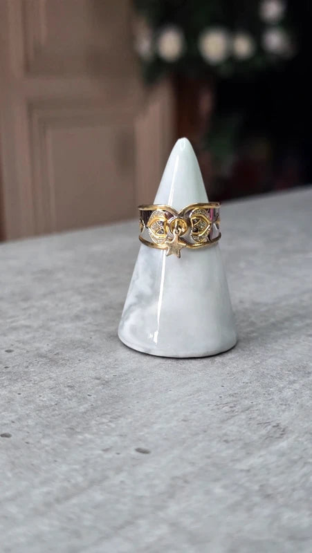 bague vintage - neuf - argent massif - poinçon dorure - charms étoile - ajustable - esprit oriental