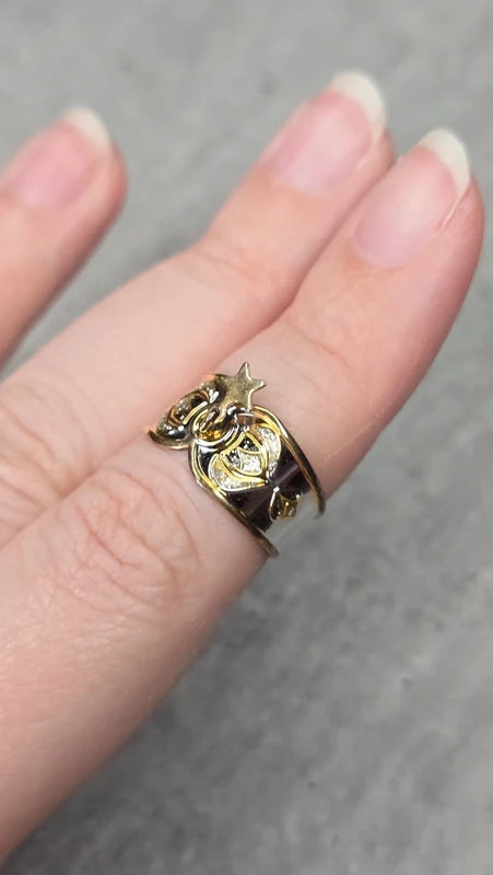 bague vintage - neuf - argent massif - poinçon dorure - charms étoile - ajustable - esprit oriental