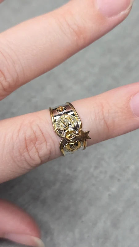 bague vintage - neuf - argent massif - poinçon dorure - charms étoile - ajustable - esprit oriental