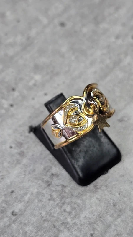 bague vintage - neuf - argent massif - poinçon dorure - charms étoile - ajustable - esprit oriental