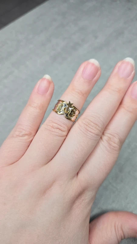bague vintage - neuf - argent massif - poinçon dorure - charms étoile - ajustable - esprit oriental