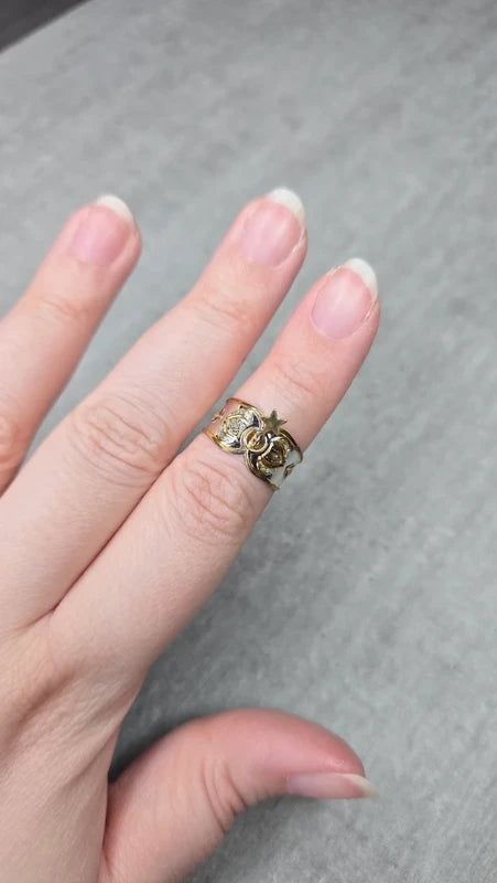bague vintage - neuf - argent massif - poinçon dorure - charms étoile - ajustable - esprit oriental