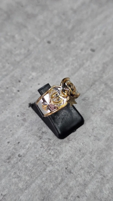 bague vintage - neuf - argent massif - poinçon dorure - charms étoile - ajustable - esprit oriental
