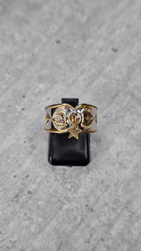 bague vintage - neuf - argent massif - poinçon dorure - charms étoile - ajustable - esprit oriental