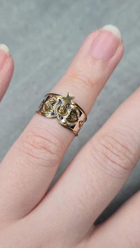 bague vintage - neuf - argent massif - poinçon dorure - charms étoile - ajustable - esprit oriental