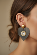boucles d'oreilles vintage années 80 - coeur noir rond doré pierre strass argenté - chic élégant légère
