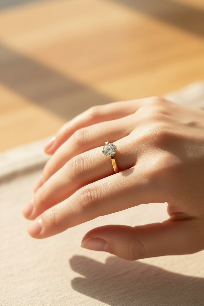 bague vintage - neuf - solitaire effet alliance - pierre brillante - anneau doré - chic élégant - taille 18 mm