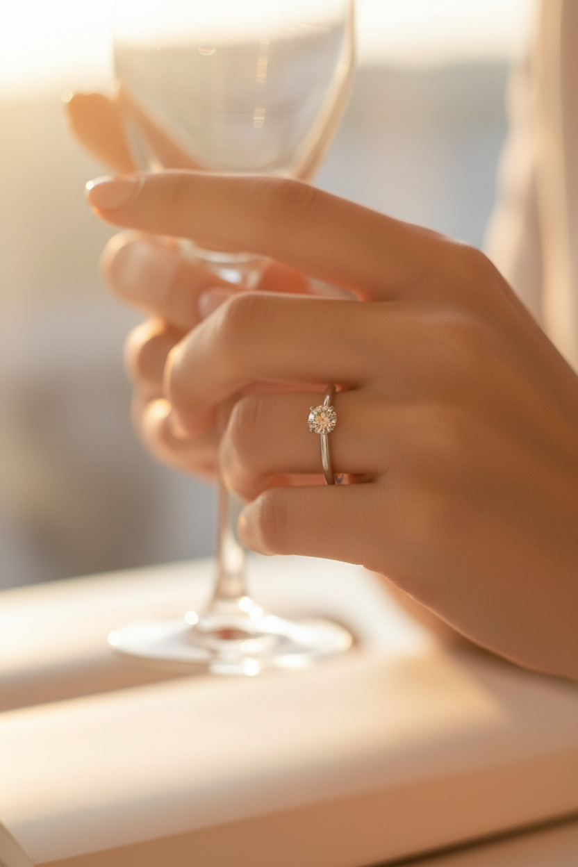 bague neuf - anneau fin - argenté avec pierre brillante - type solitaire - élégant