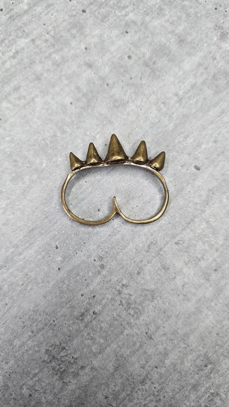 double bague - vintage - doré bronze - clou spikes rock punk edgy