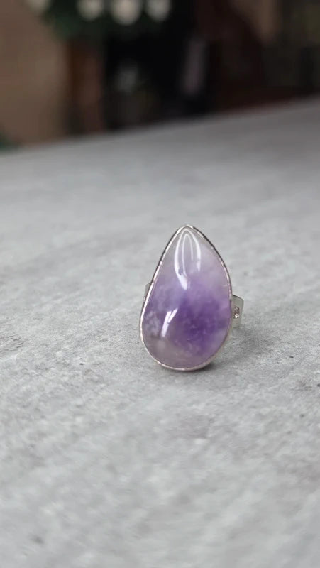 bague acier inoxydable pierre naturelle améthyste forme goutte larme ajustable