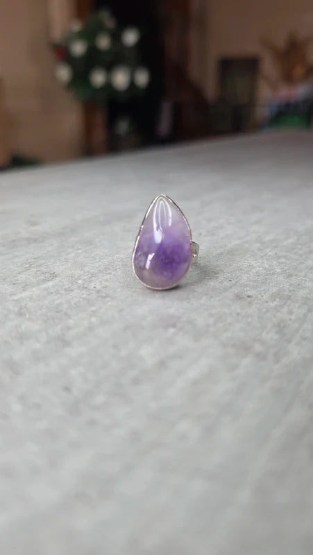 bague acier inoxydable pierre naturelle améthyste forme goutte larme ajustable