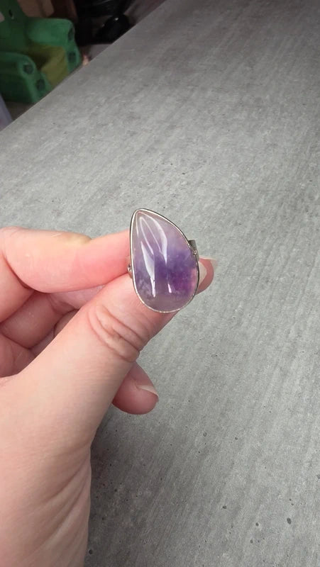 bague acier inoxydable pierre naturelle améthyste forme goutte larme ajustable