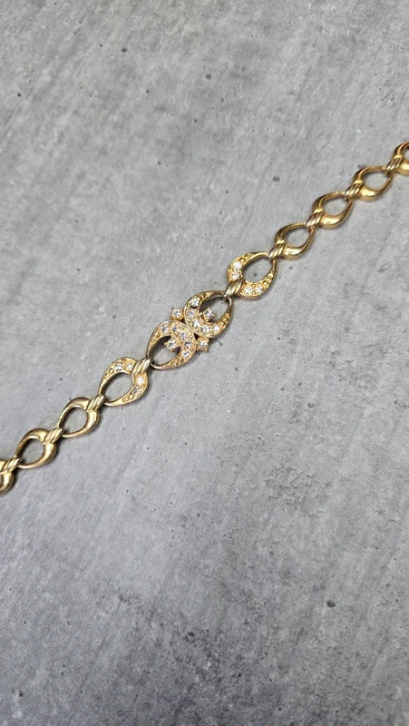 bracelet vintage - neuf - maillon doré - pierre strass argenté - élégant chic