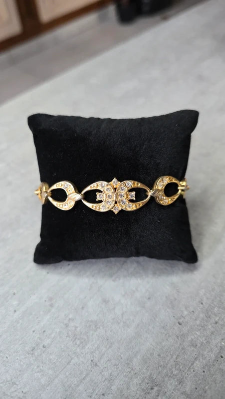 bracelet vintage - neuf - maillon doré - pierre strass argenté - élégant chic