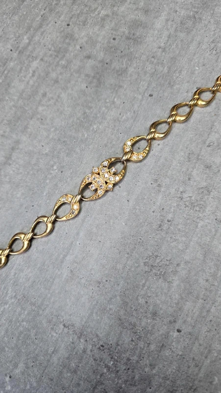 bracelet vintage - neuf - maillon doré - pierre strass argenté - élégant chic