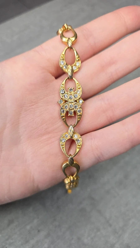 bracelet vintage - neuf - maillon doré - pierre strass argenté - élégant chic