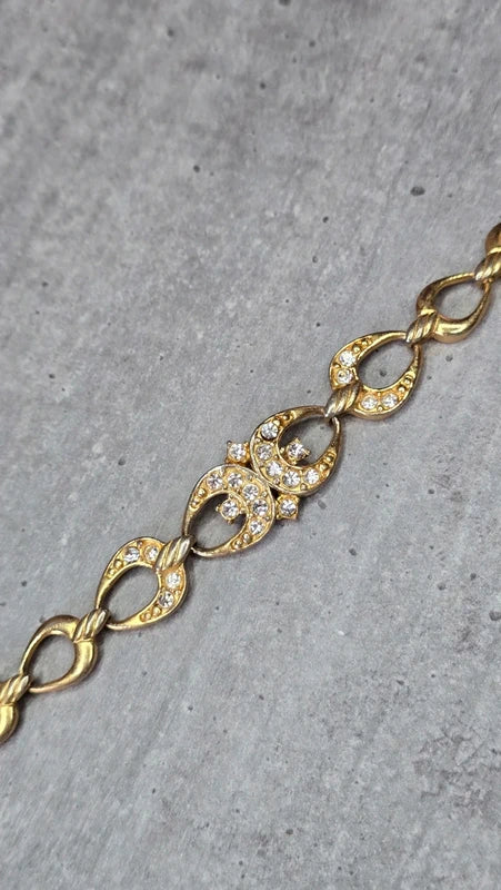 bracelet vintage - neuf - maillon doré - pierre strass argenté - élégant chic