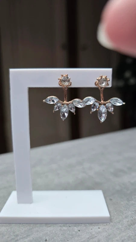 boucles d'oreilles neuf - 2 paires en 1 - strass brillants argenté or rose gold fleurs - pendante