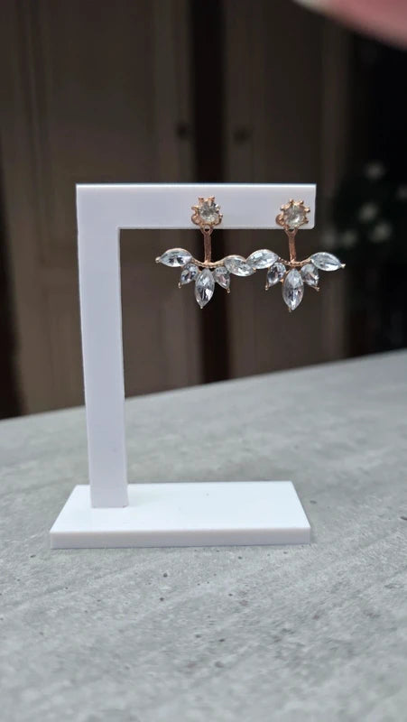 boucles d'oreilles neuf - 2 paires en 1 - strass brillants argenté or rose gold fleurs - pendante